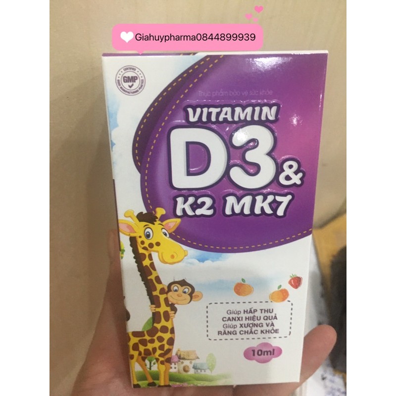 Vitamin D3 & k2 MK7 giúp tăng hấp thu cãni vào xương .giúp xương răng chắc khỏe lọ 10ml