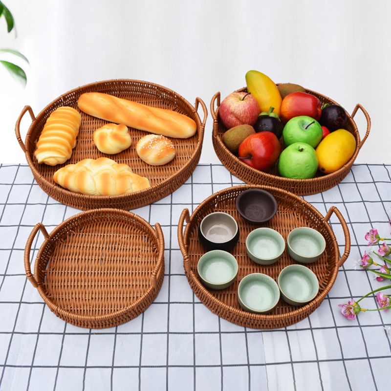 Giỏ Đan Mây Đựng Trái Cây Hình Tròn Có Tay Cầm Tiện Dụng