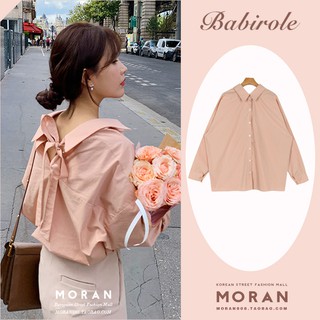 (ORDER) Áo sơ mi nữ vải thô cổ bẻ thắt nơ sau lưng điệu đà nhẹ nhàng vintage Hàn Quốc