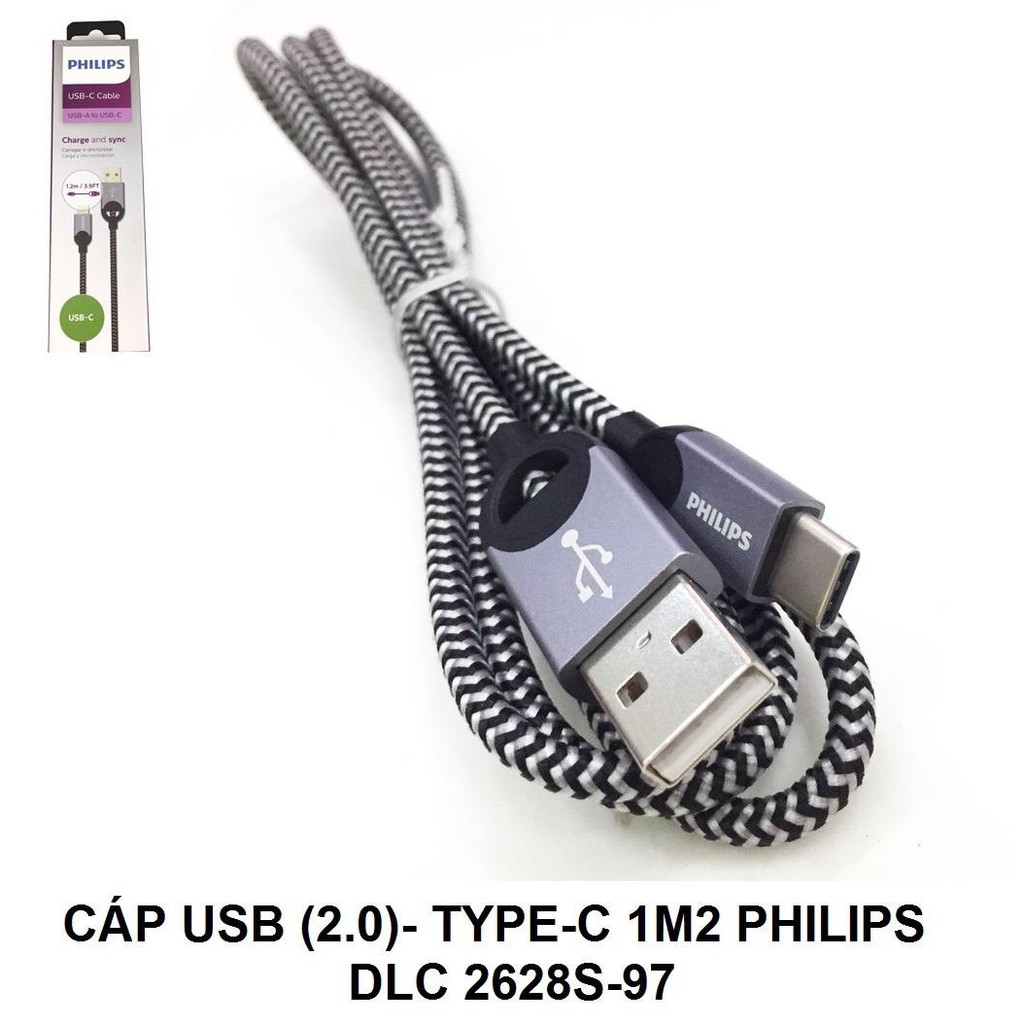 Cáp USB 2.0 -&gt; TYPE C 1.2m Philips DLC 2628 , chính hãng Philips bảo hành 12 tháng,có tem chống hàng giả