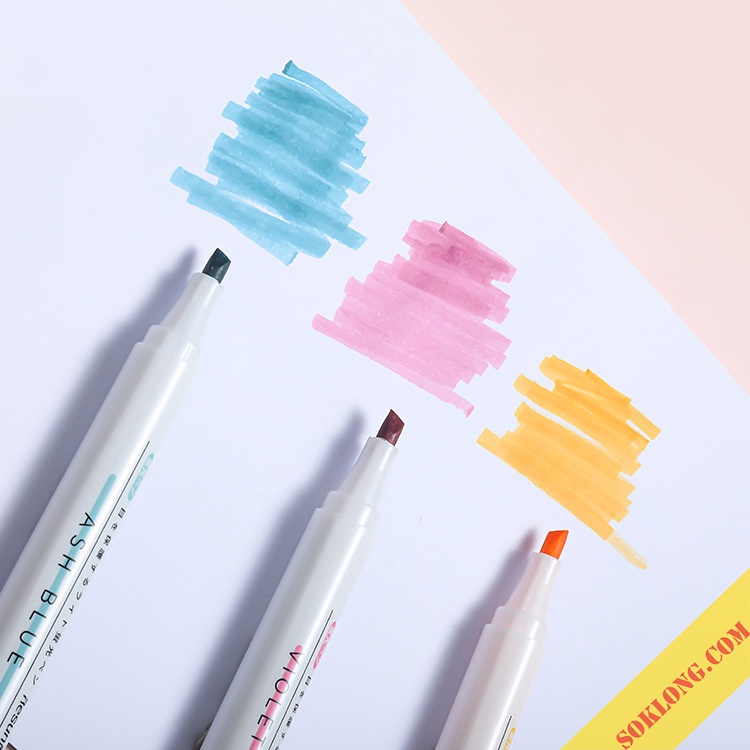 Bộ 6 bút highlight ghi nhớ dạ quang Sổ KLONG, bút đánh dấu màu Pastel nét đẹp