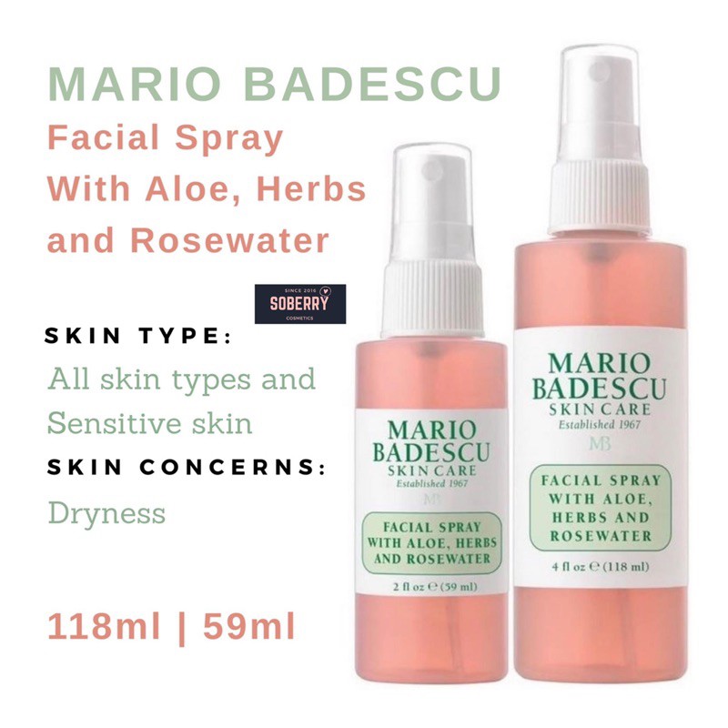 Xịt dưỡng Mario Badescu Facial Spray with Aloe, Herbs and Rosewater 118ml / 59ml | BigBuy360 - bigbuy360.vn