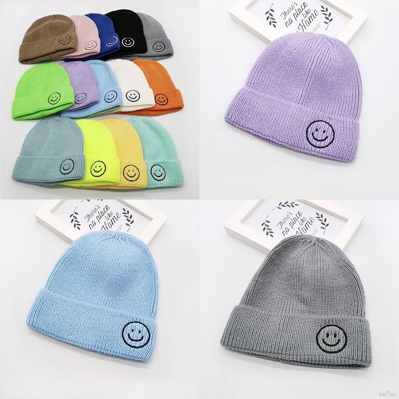 Mũ Len Trùm Đầu Hoạ Tiết Hình Mặt Cười Dành Cho Bé 3-7 Tuổi