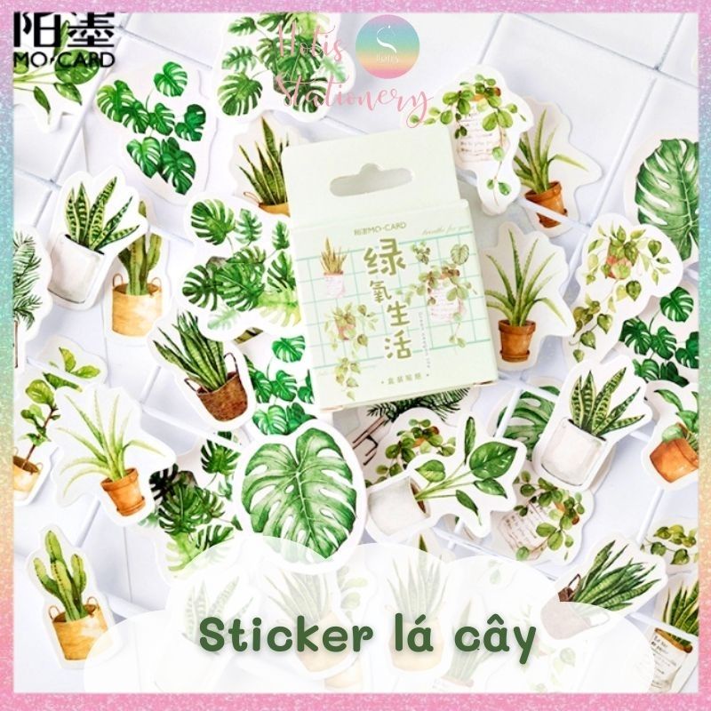 Sticker hình cây xanh, hoa lá trang trí sổ DIY - Hộp 45 hình dán