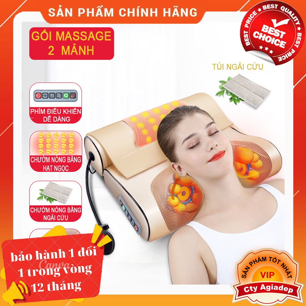 Gối massage Hồng ngoại Chườm nóng bằng hạt ngọc kết hợp thảo dược (BẢN 2 MẢNH)