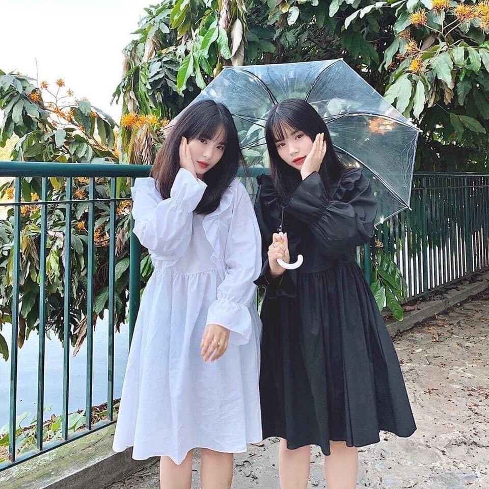 LOLI DRESS - VÁY BABYDOLL BÈO DÀI TAY TIỂU THƯ THƯ VIỀN DÂY NƠ MẶC 2 KIỂU TRƯỚC SAU - VÁY ĐẦM NỮ PHỐI BÈO BO GẤU TRẮNG Đ | BigBuy360 - bigbuy360.vn