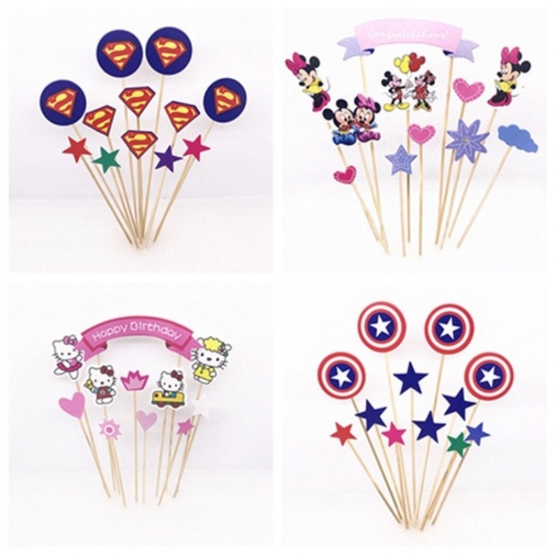 Phụ Kiện Trang Trí Bánh Kem Hình Avengers Captain America / Superman / Hello Kitty / Mickey Minnie