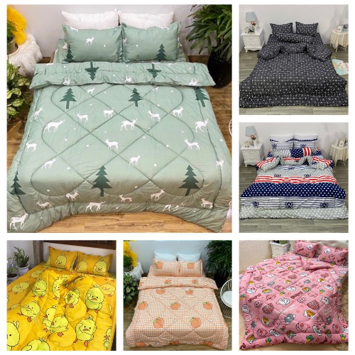 (Giảm Giá) Chăn Phao Vịt Hồng Sét 5 Món Chăn Ga Gối (Lựa mẫu qua chát - Gửi ảnh cho shop)