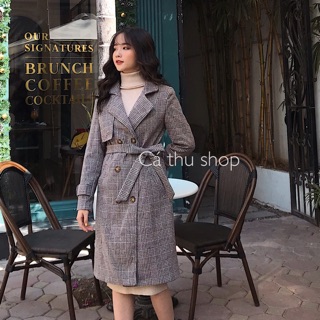 Áo dạ kẻ măng tô cao cấp