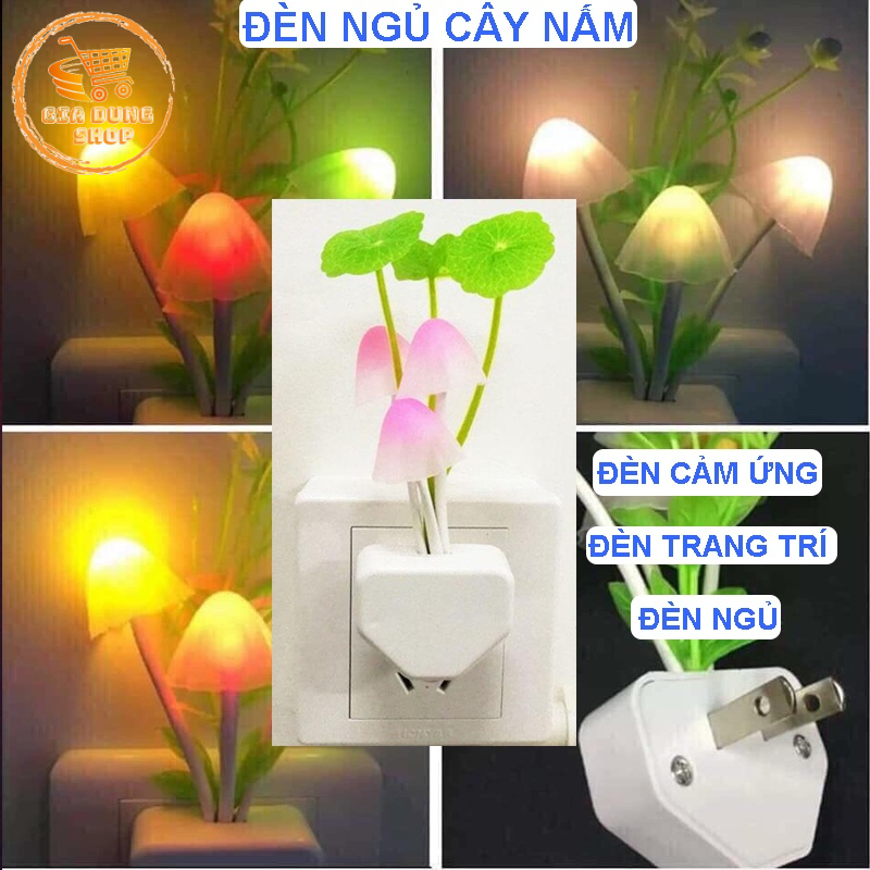 Đèn Ngủ Trang Trí Đèn Hình Cây Nấm Cảm Ứng Tự Động Phát Sáng Khi Trời Tối
