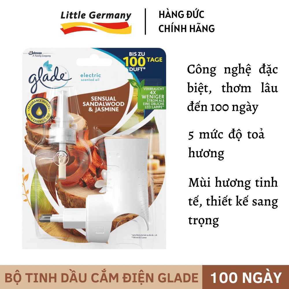 Máy khuếch tán tinh dầu cắm điện Glade - Tặng kèm chai tinh dầu gồ đàn hương &amp; hoa nhài 20ml