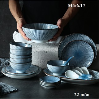 [HOT] Bát đĩa nghìn sọc xanh, bát đĩa sứ cao cấp, bộ đồ ằn ăn, tô( Có bán lẻ): 6.17.1