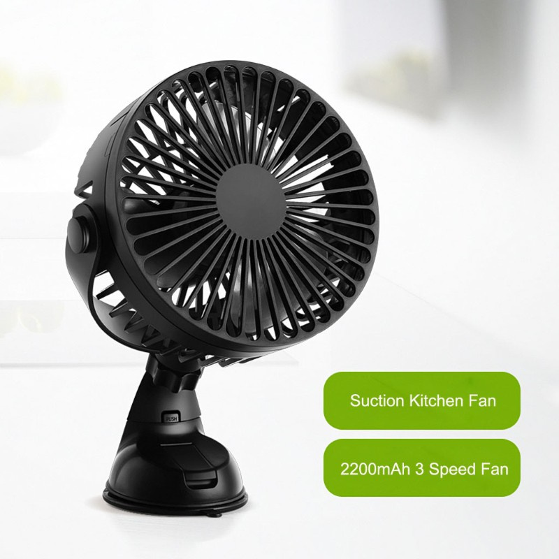 DOU USB Rechargeable 2200mAh Suction Cup 3 Speed Fan for Car Kitchen Outdoor Home