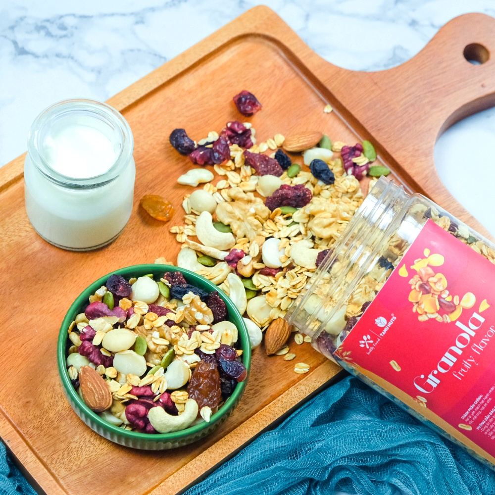 Granola siêu hạt TANU NUST 35% yến mạch, ngũ cốc granola ăn kiêng dinh dưỡng giảm cân gym yoga hũ 500g