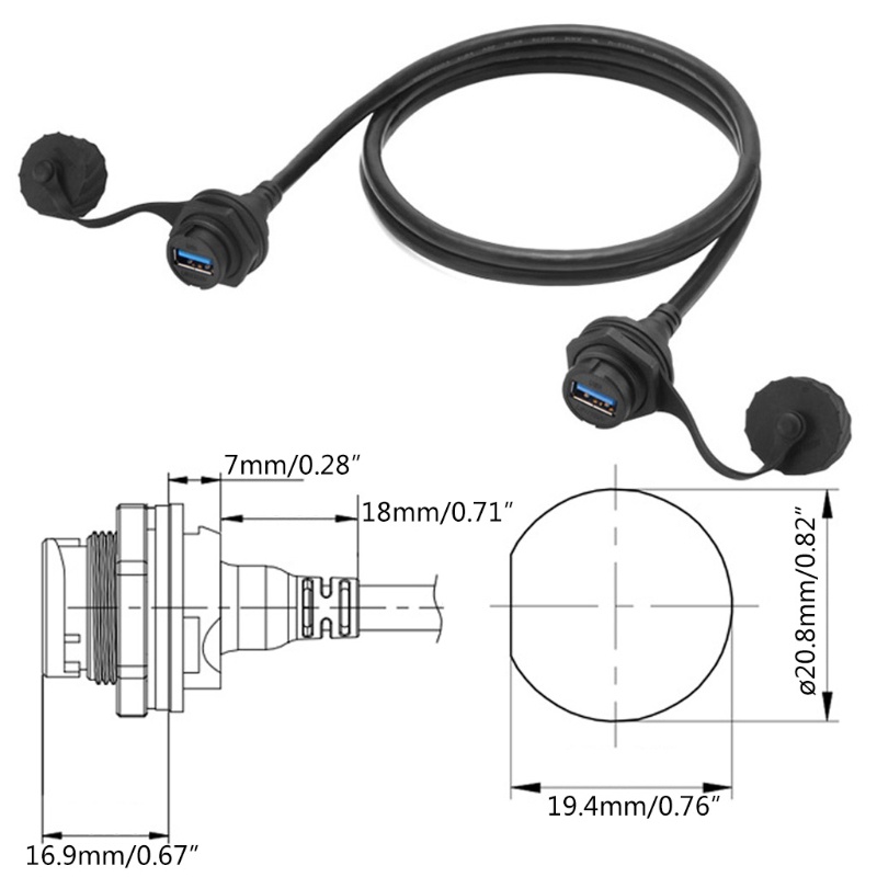 R* USB 2.0 3.0 Socket Female to Female Cable 2 Ends IP67 Waterproof Panel Mount Connector Cord