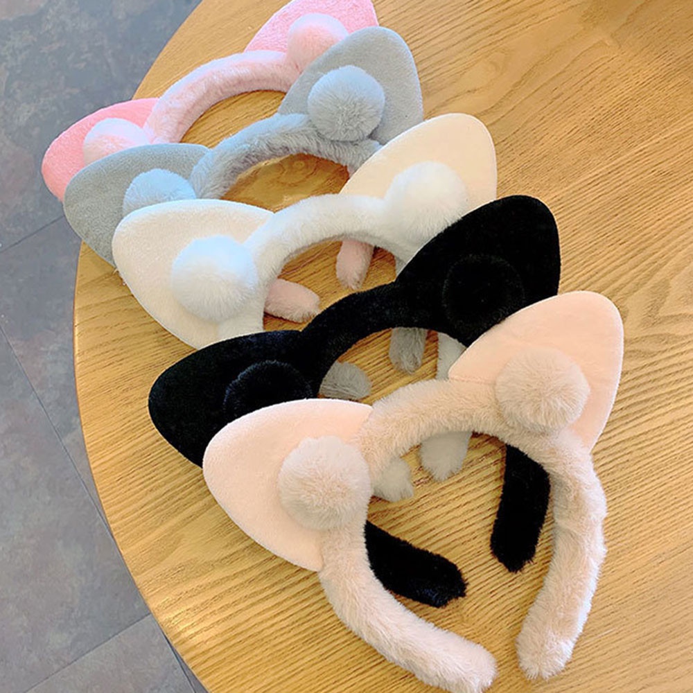 Cài tóc rửa mặt giả lông thỏ trang trí tai mèo hoạt họa đáng yêu ngọt ngào cho nữ