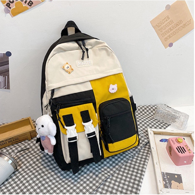 Balo ulzzang đi học chống thấm phối màu cao cấp BAG U AJO25