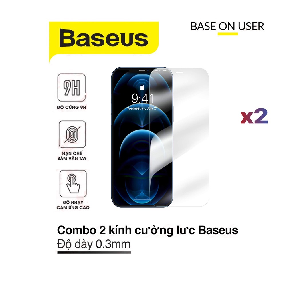Bộ 2 kính cường lực Baseus Tempered Glass 6.7inch dày 0.3mm độ nhạy cao cho iPhone 12 Pro Max