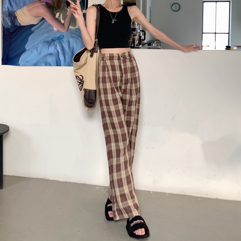 Quần ống rộng SUXI họa tiết sọc caro thời trang cá tính cho nữ