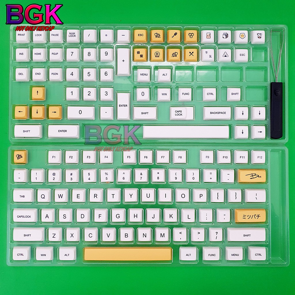 Bộ Keycap XDA PBT 137 Phím Honey Bee Chú ong mật Cực Đẹp in Dye-Sub Font chữ to ( hỗ trợ layout 61 64 87 104 108 Phím )