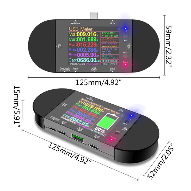Usb UD24 Thử Điện Đa Năng Kèm Sạc Type-C Màu Đen Chuyên Dụng Cho Gia Đình