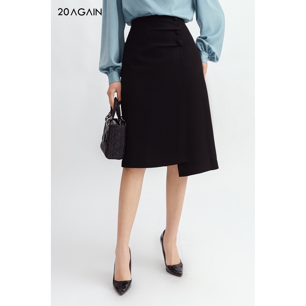 Chân váy midi vạt chồng 3 cúc - 20AGAIN - JDA0943 | BigBuy360 - bigbuy360.vn