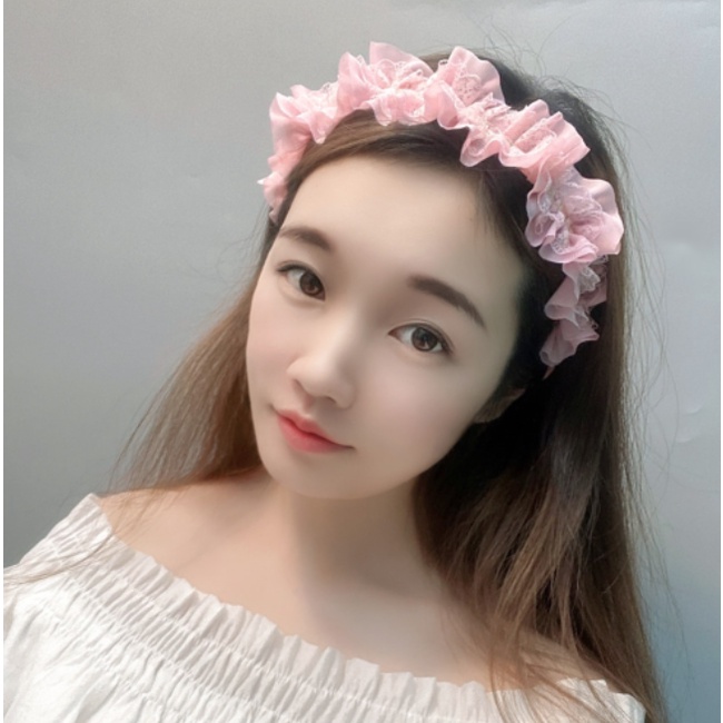 Băng Đô Cài Tóc Ren Voan Dún 2 Lớp Tiệm Thêu Việt Phong Cách Lolita