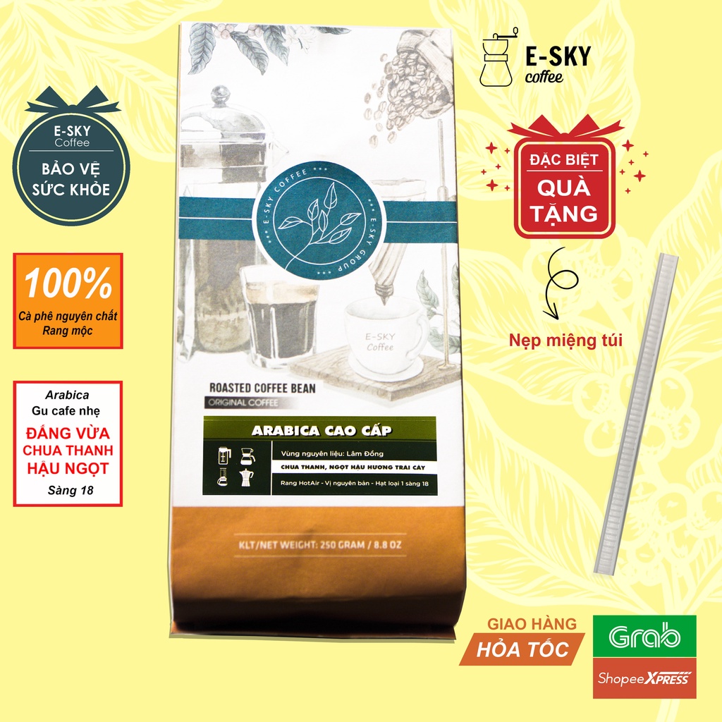 Cà phê Arabica Cầu Đất E-SKY Coffee nguyên chất 100% hậu vị ngọt pha phin pha máy cold brew 250g | BigBuy360 - bigbuy360.vn