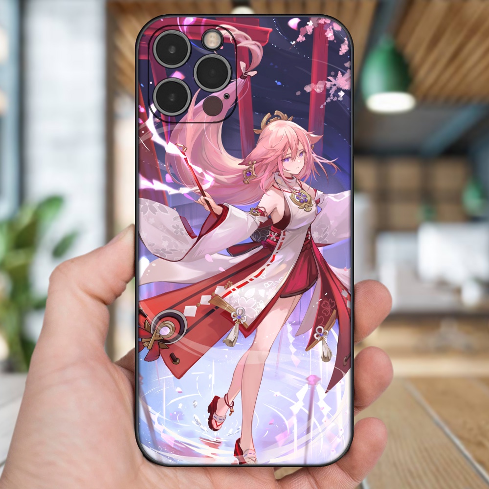 Ốp lưng iPhone 12 Pro dẻo đen cạnh vuông in hình Yae Miko Genshin Impact