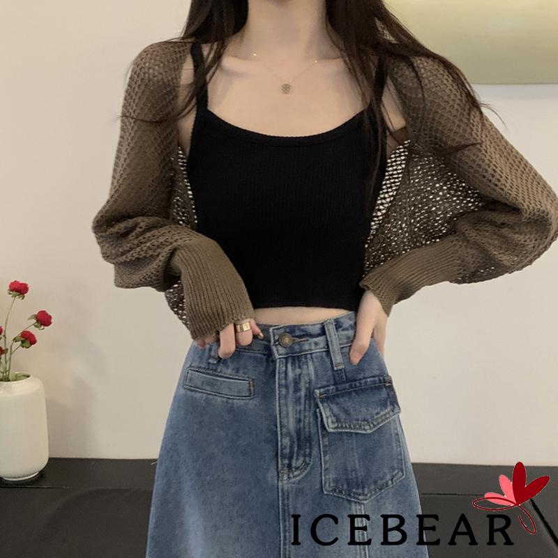 Áo Cardigan Dệt Kim Tay Dài Dáng Rộng Màu Trơn Khoét Lỗ Trước Ngực Thời Trang Cho Nữ