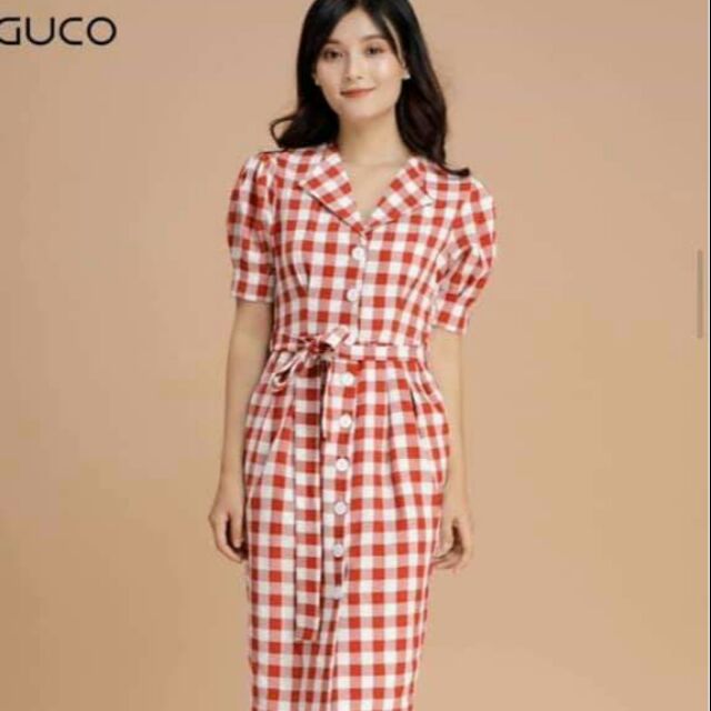 Đầm caro body màu đỏ Guco size XL, new,,,- thanh lý giá rẻ
