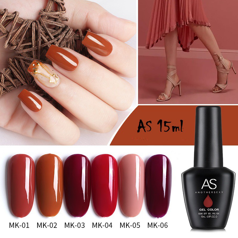 Sơn gel AS Sơn móng tay gel sử dụng máy hơ gel sơn nail tone màu gạch non đỏ đô đất sét phụ kiện nail VUA SƠN AS mã MK 1