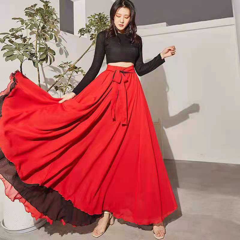 Chân Váy Xòe Hai Lớp Bằng Vải Voan Màu Đỏ 540 Độ Dài 8m Dùng Múa Weizu