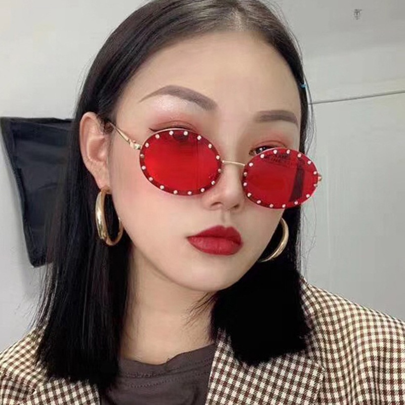 Kính Mát Gọng Oval Đính Đá Thời Trang Dành Cho Nữ