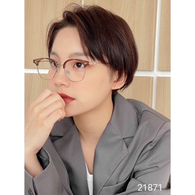 Kính giả cận, Gọng kính cận nam nữ dáng bầu hợp kim cao cấp 2187 chống ánh sáng xanh, UV400 Jolie eyewear