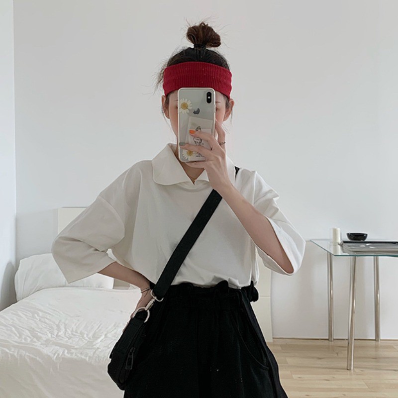 [Hàng order] Áo phông nữ tay lỡ có cổ trơn màu basic