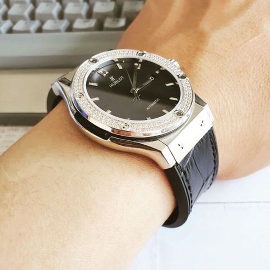 Đồng hồ Nam HL Đồng hồ cơ Automatic HL máy Nhật, mẫu màu đen viền trắng đá kép size 38mm-42mm