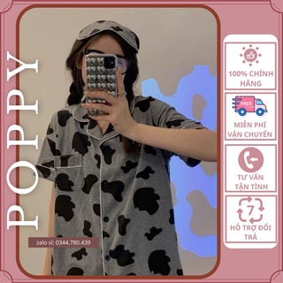 Đồ bộ mặc nhà bò sữa xám cộc tay mùa hè chất liệu kate thái họa tiết cute giá rẻ Poppy