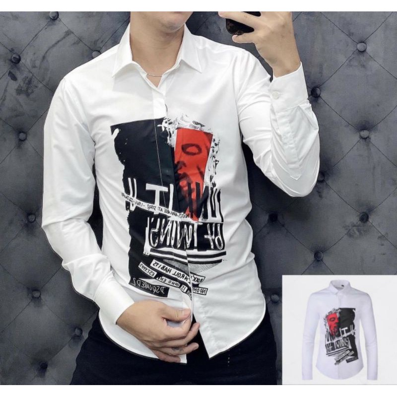 Áo Sơ-mi Lụa Năm Tay Dài Hoạ Tiết Chất