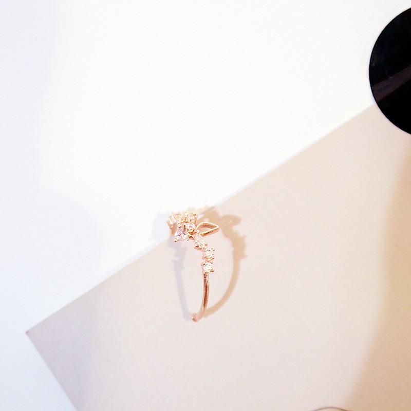 Nhẫn Mạ Vàng Hồng Khắc Hình Hoa Và Bướm Phong Cách Hàn Quốc