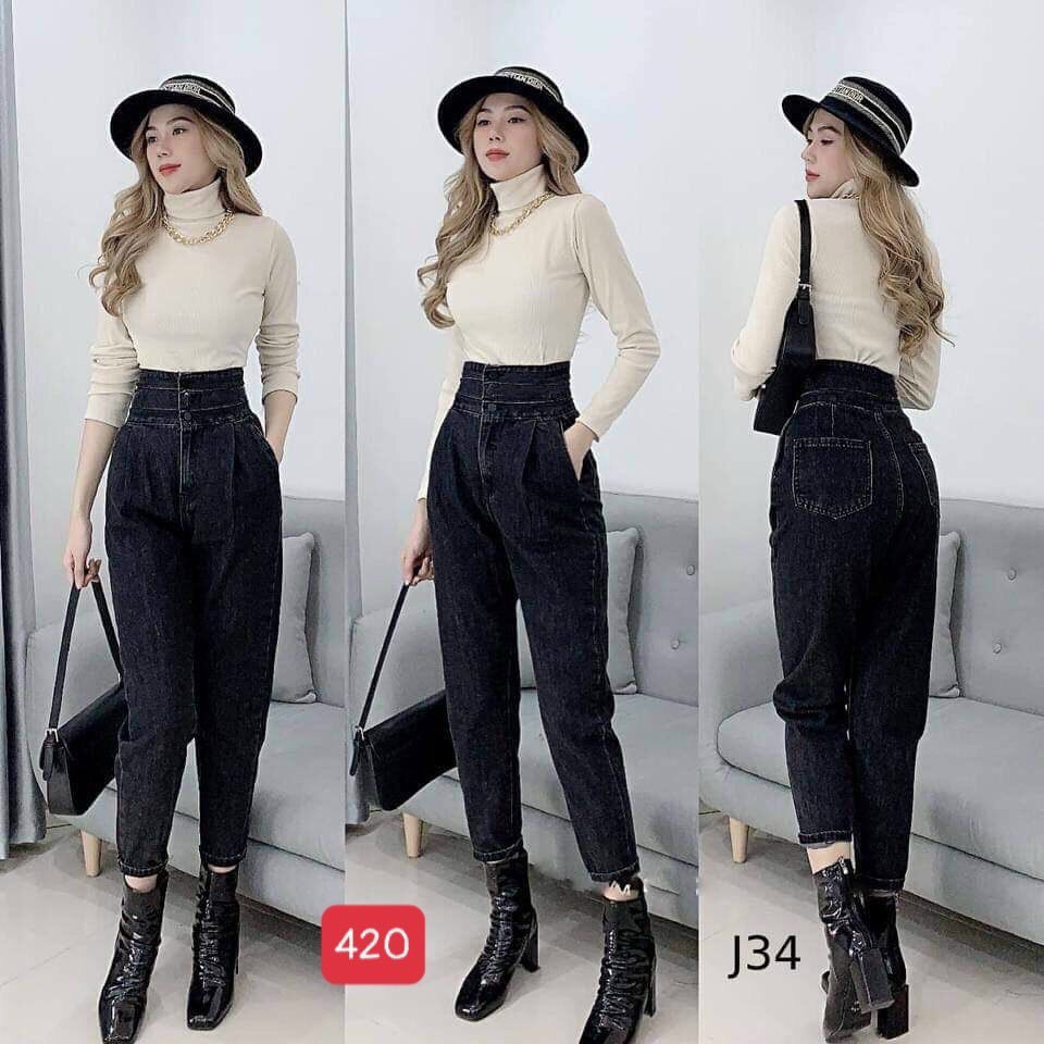 Quần baggy jeans nữ Lady Fashion form rộng phối lưng kiểu siêu xinh 💖FREESHIP💖  Quần nữ 9 tấc chất bò cao cấp - BG420