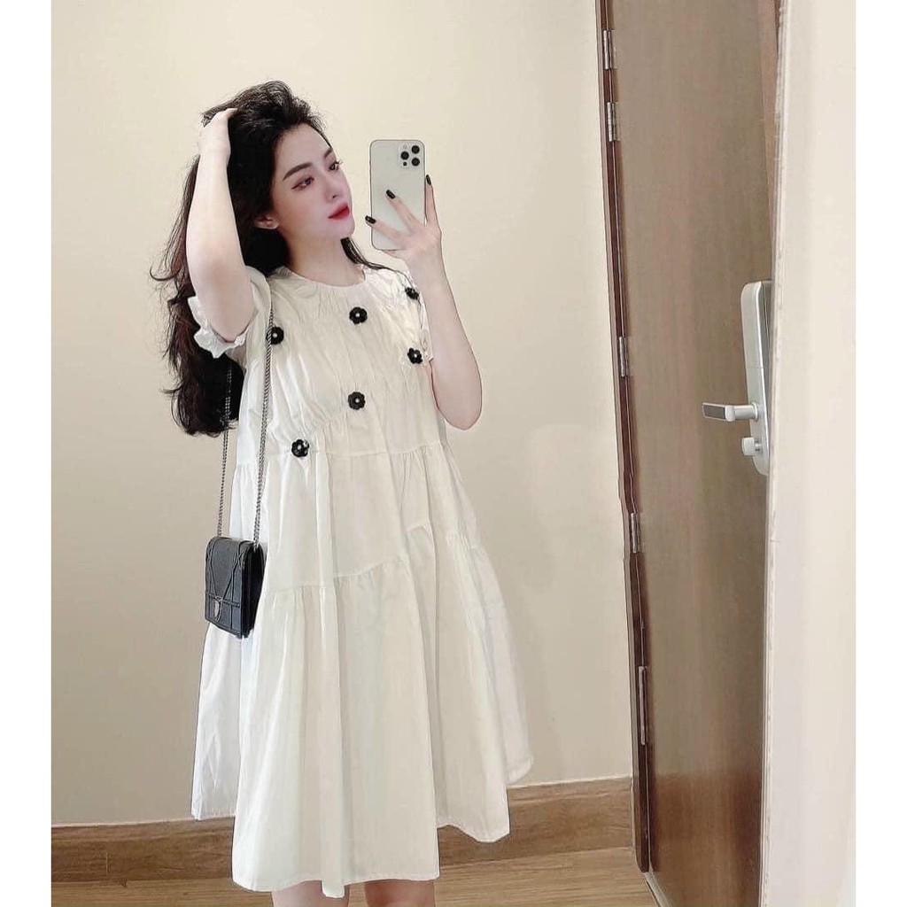 Váy bầu,Đầm bầu công sở dáng suông thời trang màu trắng sau sinh(45-65kg)