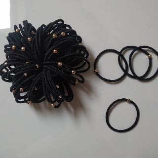 Set 10 thun cột tóc dây đen hạt xi vàng