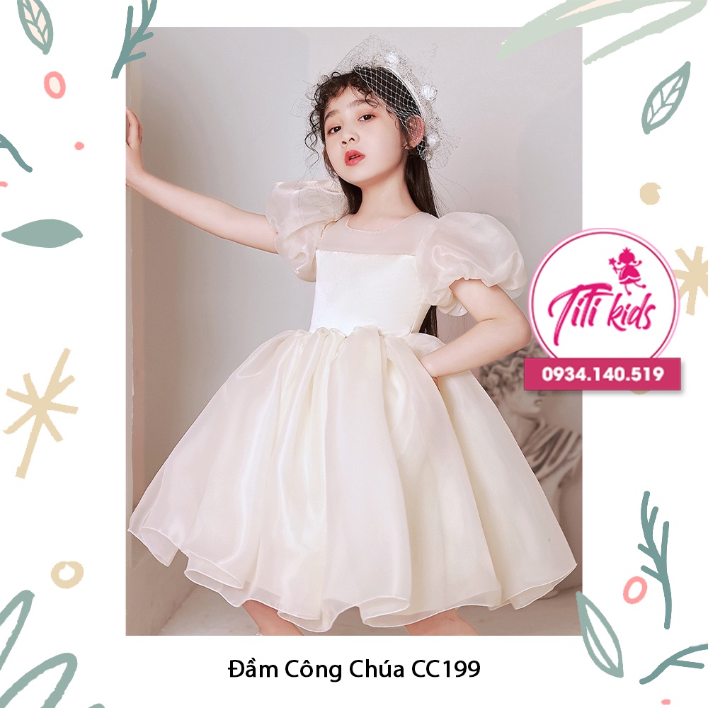 Váy Đầm Công Chúa Bé Gái Voan Da Tay Phồng CC199