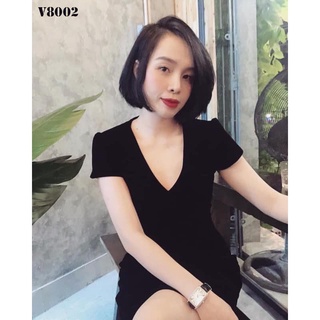 Váy nhung cổ V V8002