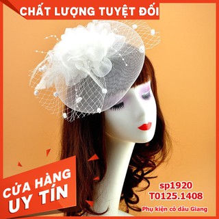<TP>Cài tóc cô dâu mũ hoa lưới bông