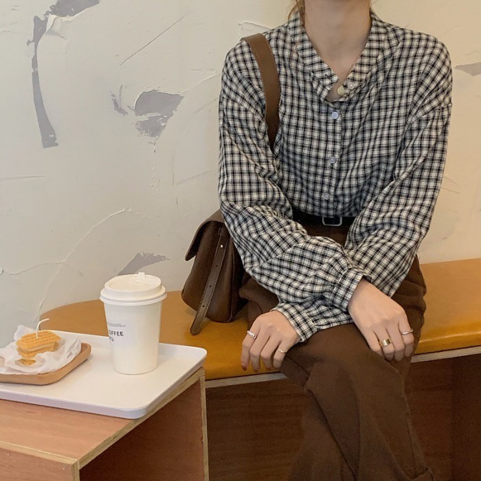 Áo Sơ Mi Kẻ Caro Ulzzang Cổ Trụ