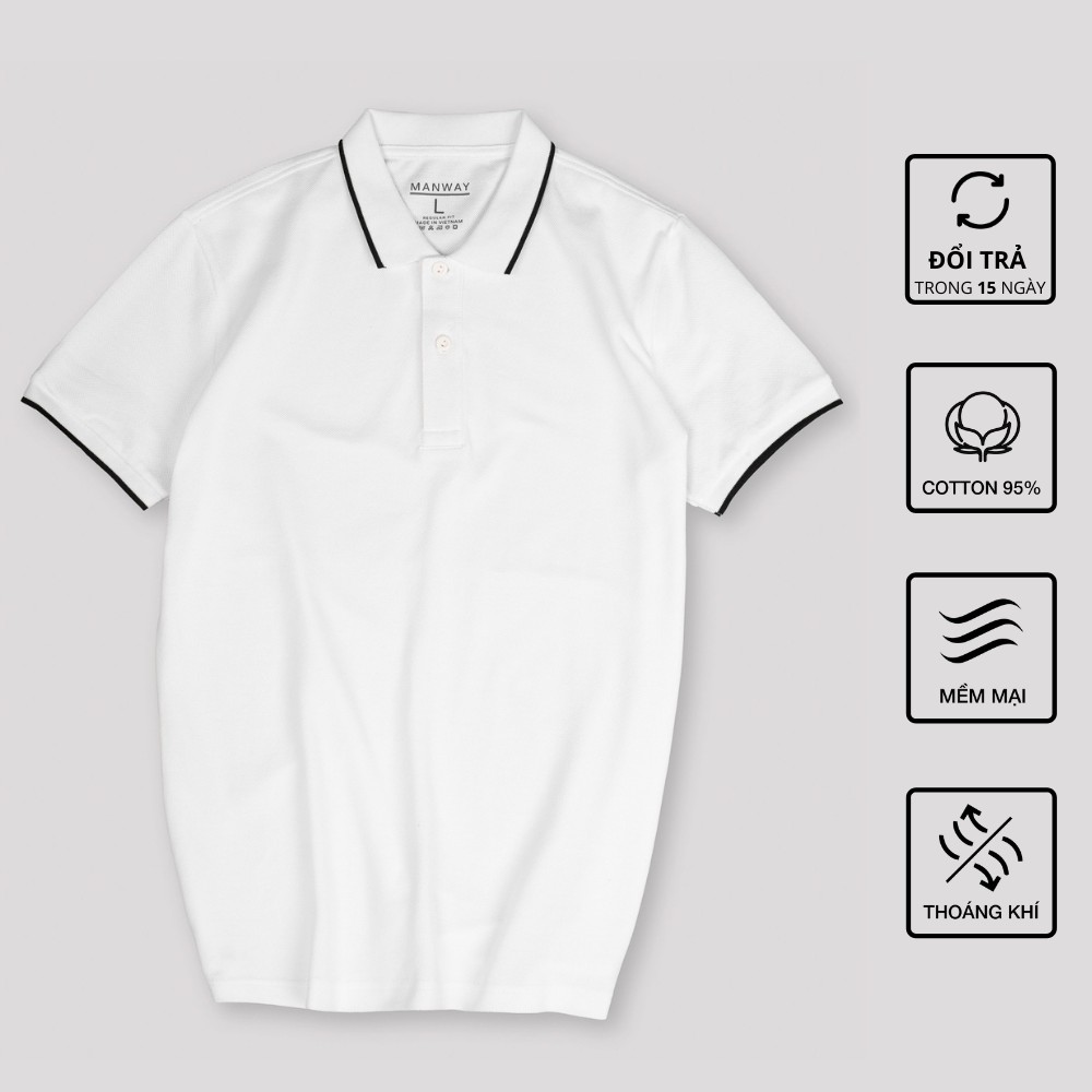 Áo thun nam có cổ Polo Cotton 240 gsm ComfortMax 1.0 Regularfit phối viền đen dày dặn lịch sự thoáng mát - MANWAY