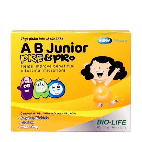 Men vi sinh A B Junior Pre&amp;Pro – Hỗ trợ giảm táo bón, khó tiêu, chướng bụng (10 / 30 gói)