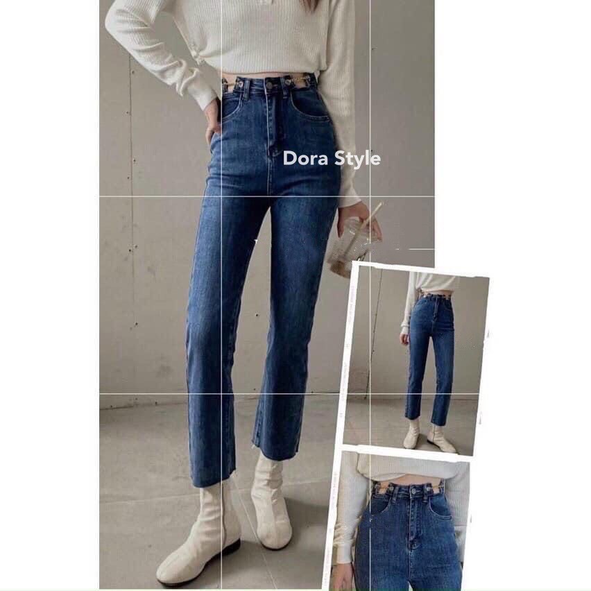 Quần Jean đứng cạp cao cách điệu phong cách Hàn Quốc Q8000 Dora Style